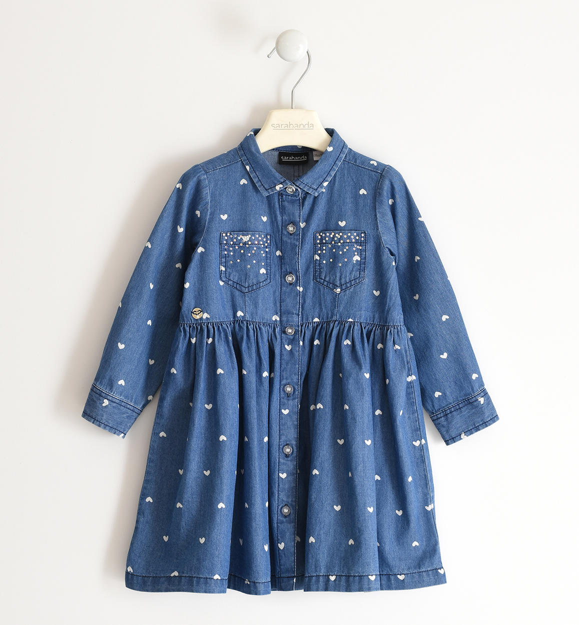 Abito jeans bambina 100% cotone con cuori - Sarabanda