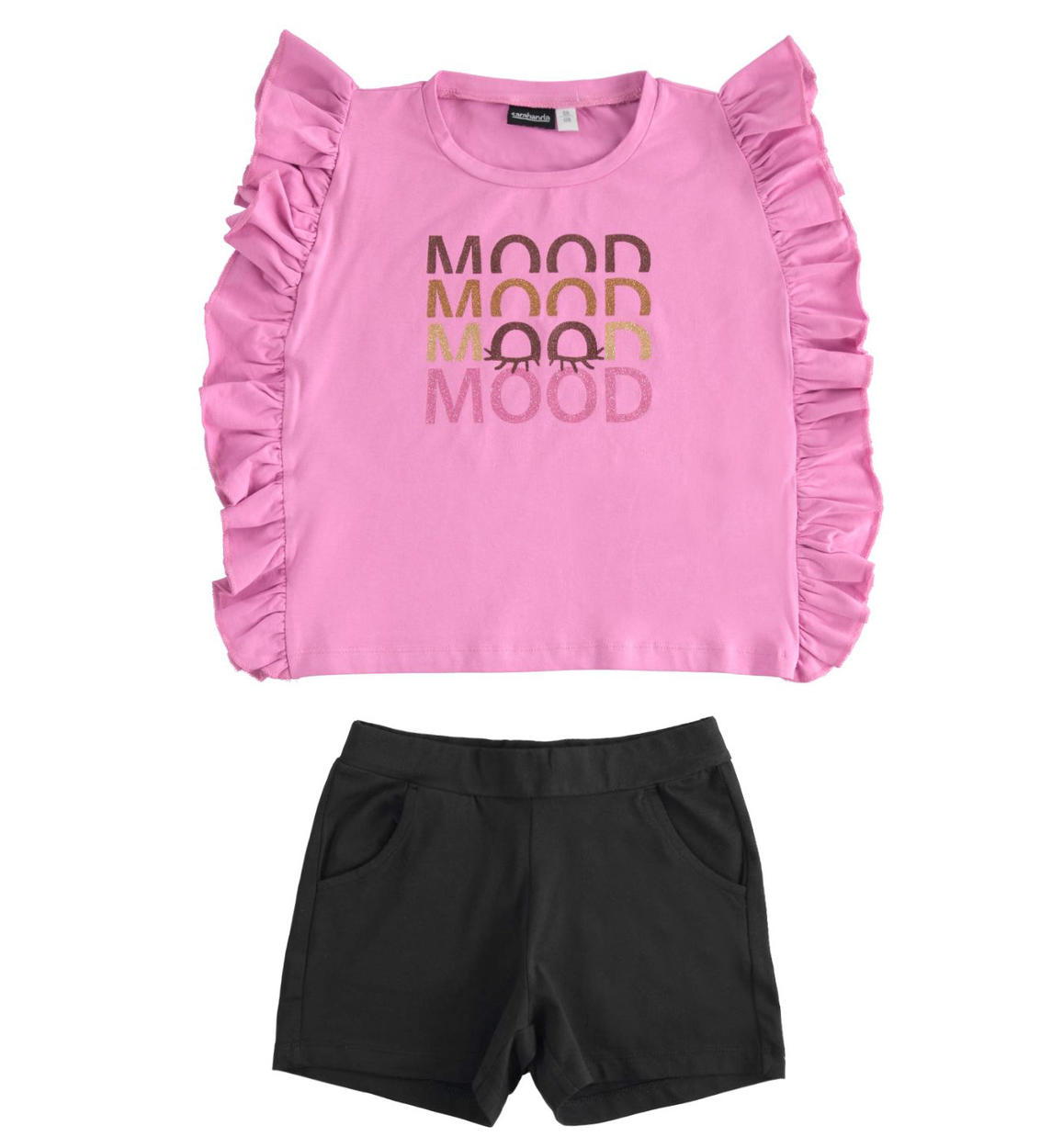Completo bambina t-shirt stampa glitter e shorts - Sarabanda