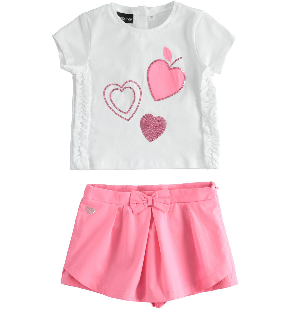 Completo t-shirt con cuori di paillettes e pantalone effetto gonna per  bambina - Sarabanda