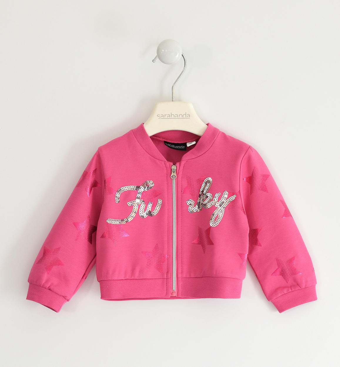 Felpa bambina con zip e ricamo paillettes - Sarabanda