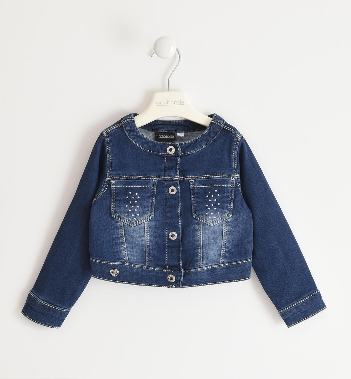 Giacca di jeans bambina short body con strass - Sarabanda