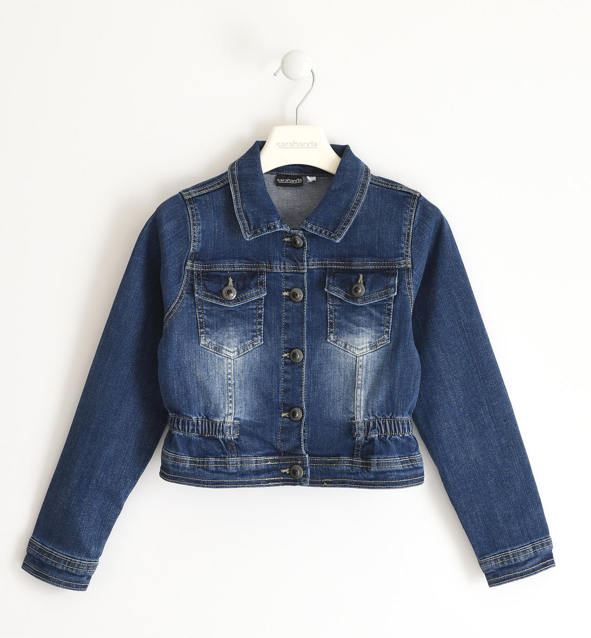 Giubbotto jeans bambina in denim con bottoni gioiello - Sarabanda