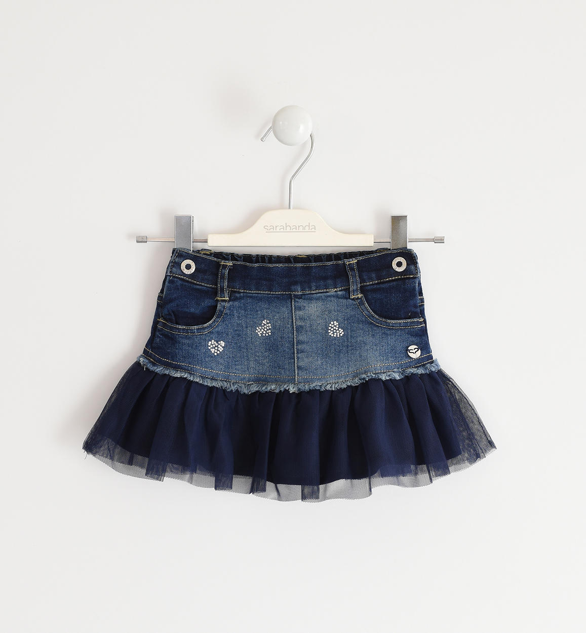 Gonna in denim con tulle e strass - Sarabanda