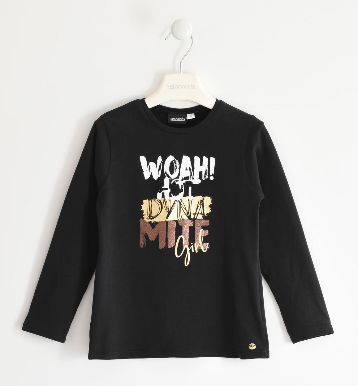 Maglietta in jersey mano calda con stampa glitter e strass - Sarabanda