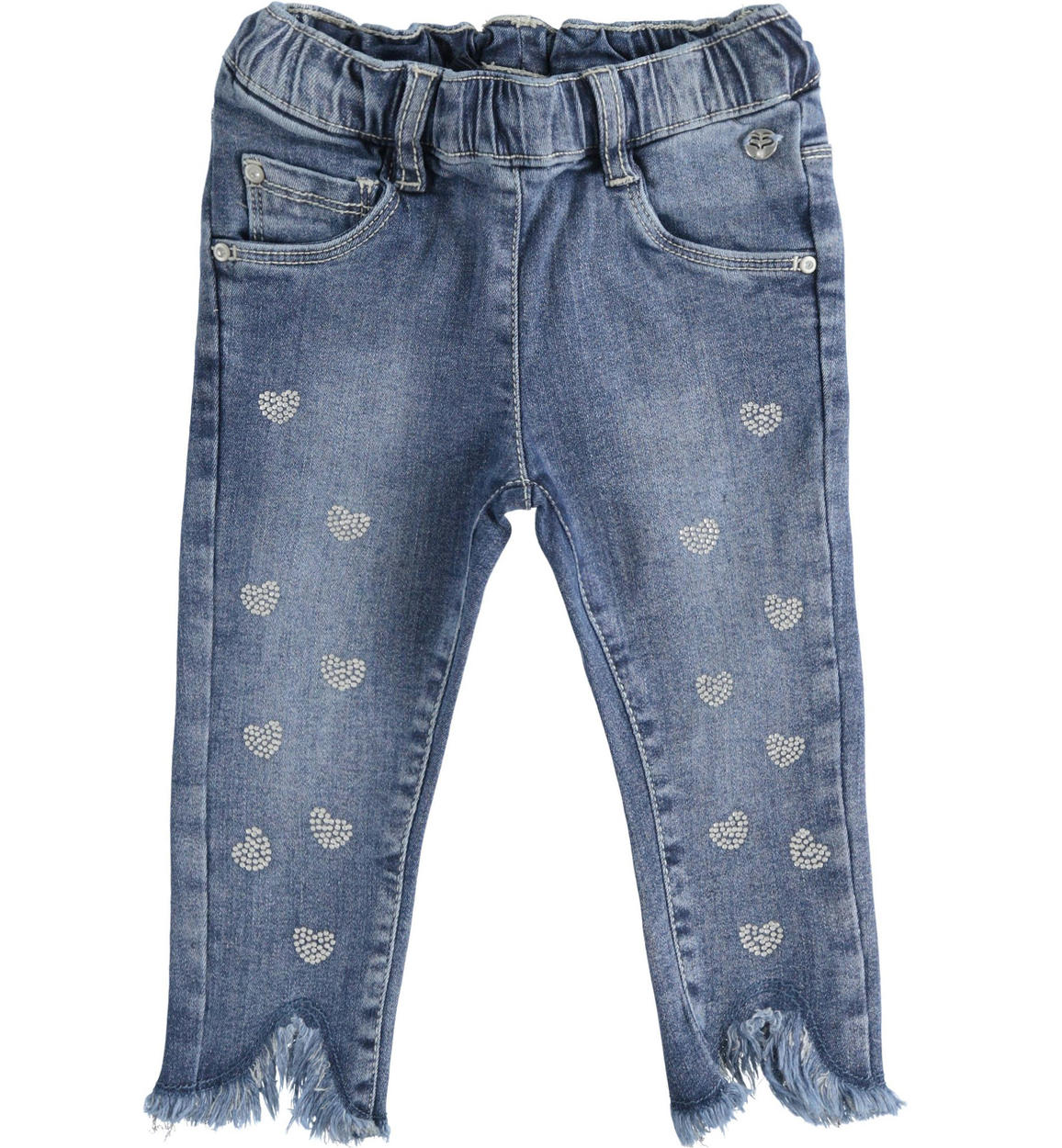 Pantalone denim super stretch con cuori di strass - Sarabanda