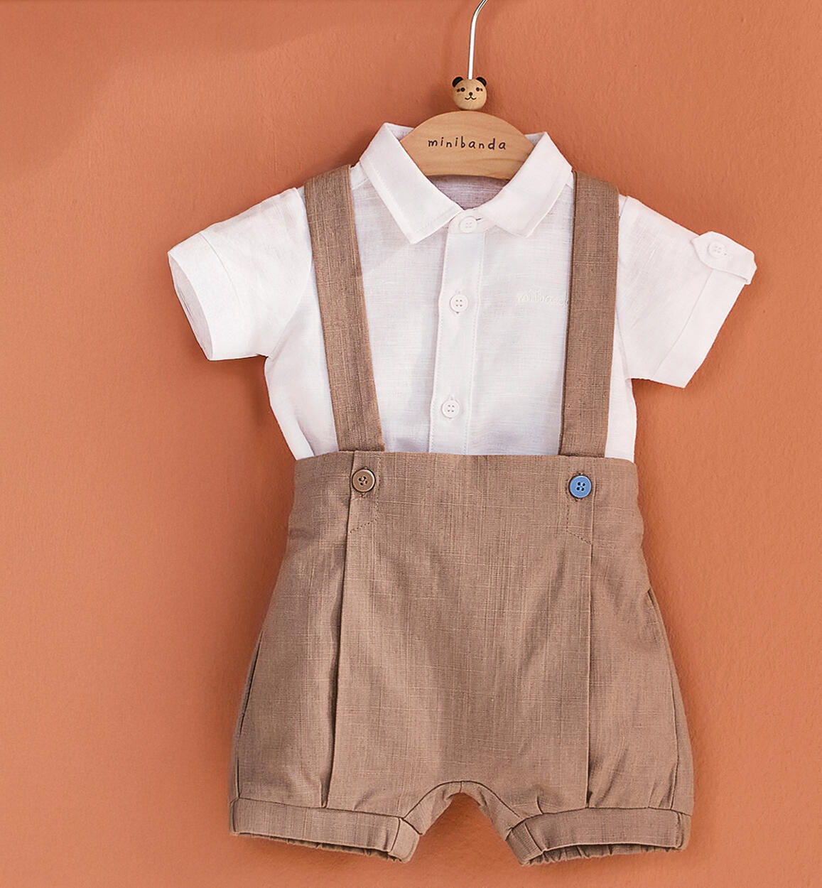 Pantaloni con bretelle neonato MARRONE