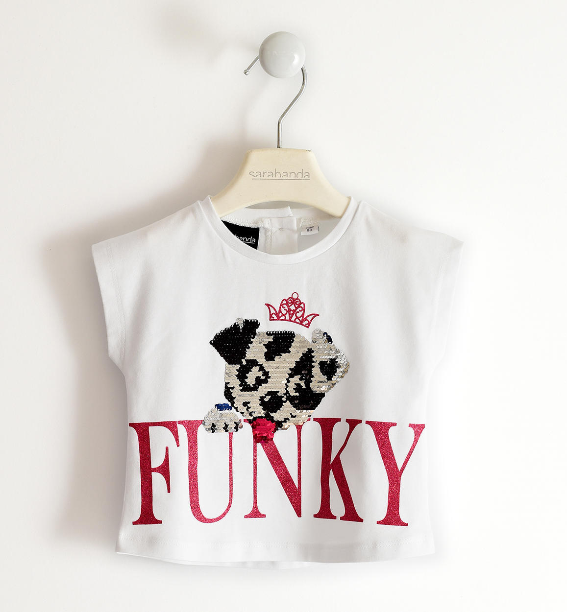 T-shirt bambina con cagnolino di paillettes reversibili - Sarabanda