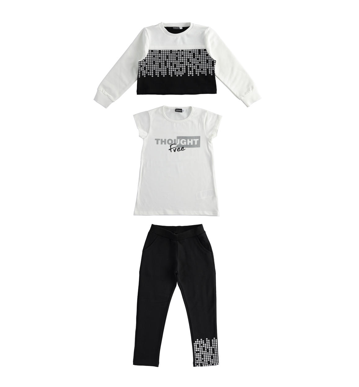 Tuta tre pezzi maxi t-shirt, felpa e pantalone con stampa lamina micro pois  - Sarabanda