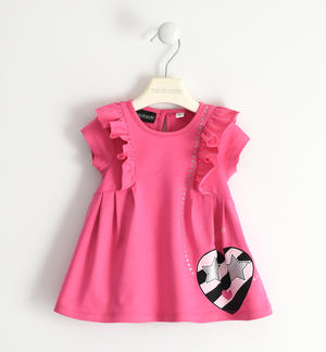Little girl short sleeves dress with heart print PINK