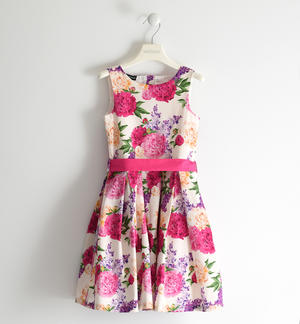 Floral pattern girl dress with opening on the back CREAM