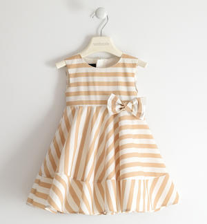 Sleeveless striped dress with bow BEIGE