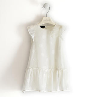 Sleeveless dress for girls in organza with polka dots CREAM