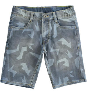 Denim Bermuda shorts for boy with geometric pattern GREY