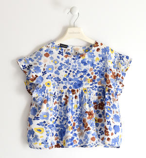 Floral print short sleeve girl blouse LIGHT BLUE