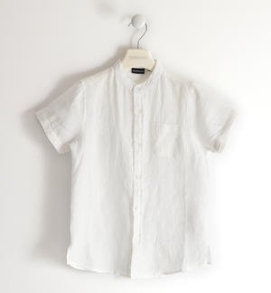 Short-sleeved 100% linen boy shirt