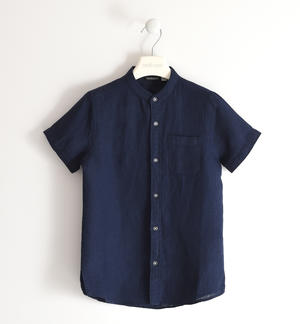 Short-sleeved 100% linen boy shirt BLUE