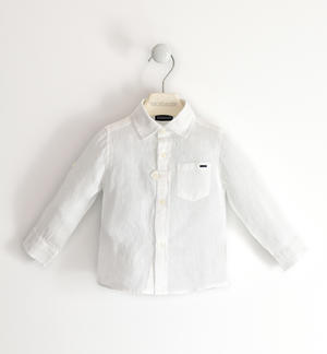 Long-sleeved 100% linen boy shirt WHITE