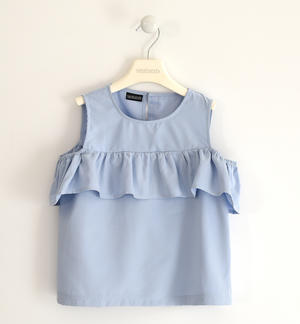 Shirt for girls with gathered flounce LIGHT BLUE