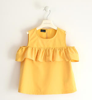 Shirt for girls with gathered flounce YELLOW
