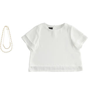 Girl¿s shirt in crepe fabric with necklace CREAM