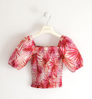 Floral patterned short body shirt for girl PINK
