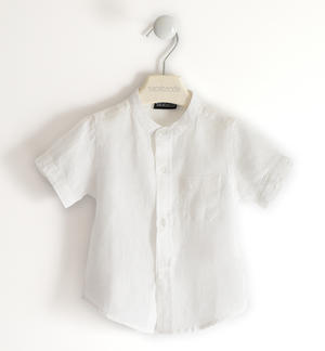 Short-sleeved 100% linen boy shirt WHITE