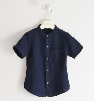 Short-sleeved 100% linen boy shirt BLUE