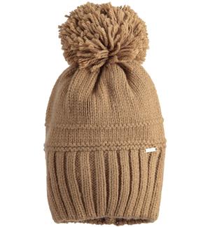 Cappello cuffia pompon per ragazza BEIGE