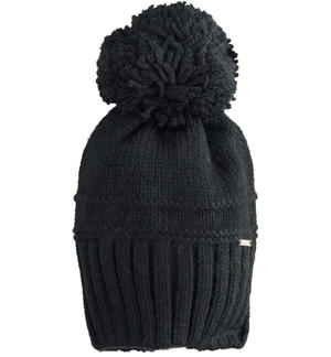 Cappello cuffia pompon per ragazza NERO