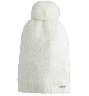 Girl's hat with pompom CREAM