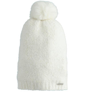 Cappello ragazza con pompon PANNA