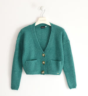 Girl's cardigan with pockets GREEN