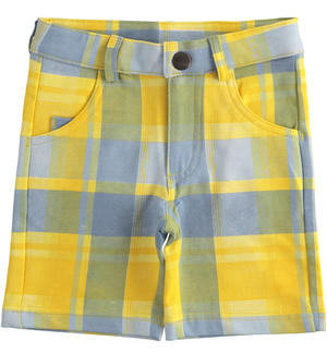 Coloured short trousers in check patterned fleece for boys YELLOW