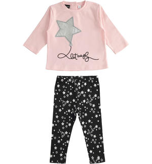 Little girl outfit with star t-shirt and leggings PINK