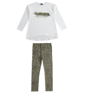 Little girl outfit with maxi t-shirt and animal print leggings WHITE