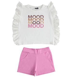 Girl outfit with glitter print t-shirt and shorts WHITE