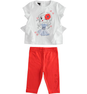 T-shirt with applications and leggings set for girl in stretch jersey WHITE