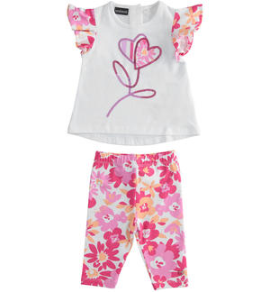 T-shirt and leggings outfit for girls with floral pattern WHITE