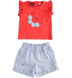 T-shirt and striped shorts outfit for girls PINK