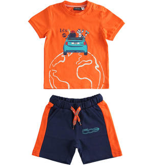 Fiat Nuova 500 100% organic cotton t-shirt and shorts set for boys ORANGE