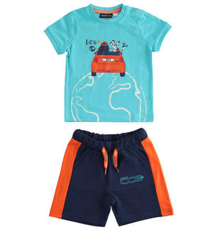 Fiat Nuova 500 100% organic cotton t-shirt and shorts set for boys LIGHT BLUE