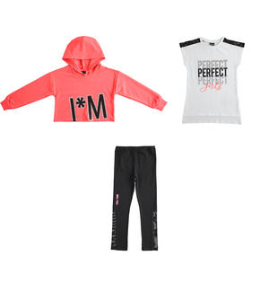 Three-pieces sports outfit for girls: sweatshirt, t-shirt and leggings RED
