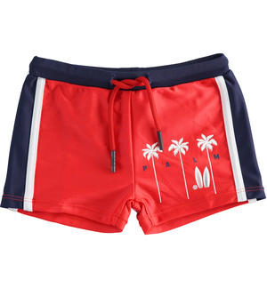 Swim trunks with palm trees for boy RED