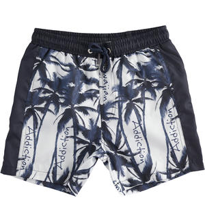 Beach boxer for boys with palm trees print BLUE