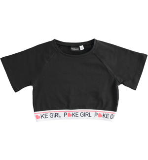 Crop top for girl with elastic BLACK