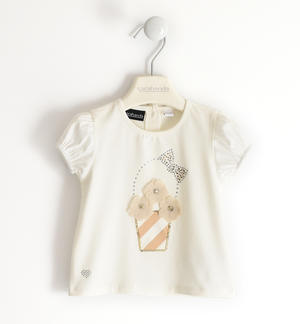 Elegant t-shirt for girls with chiffon flowers CREAM