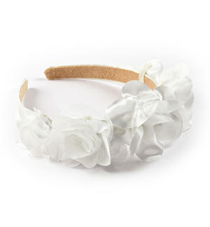 Girl hair band with tulle flowers CREAM