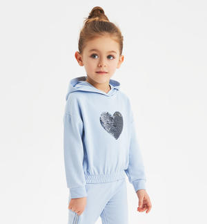 Girl's sweatshirt with sequin heart LIGHT BLUE