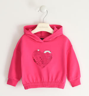 Girl's sweatshirt with sequin heart FUCHSIA