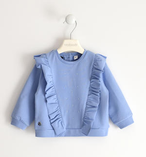 Little girl sweatshirt with rhinestones and ruffles BLUE